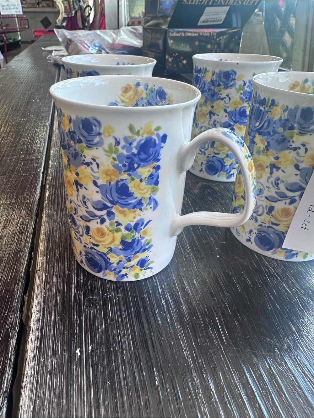 Blue & Yellow Floral Porcelain Mug Set - 4 Pack (Brand Unspecified) - Picture 2 of 3